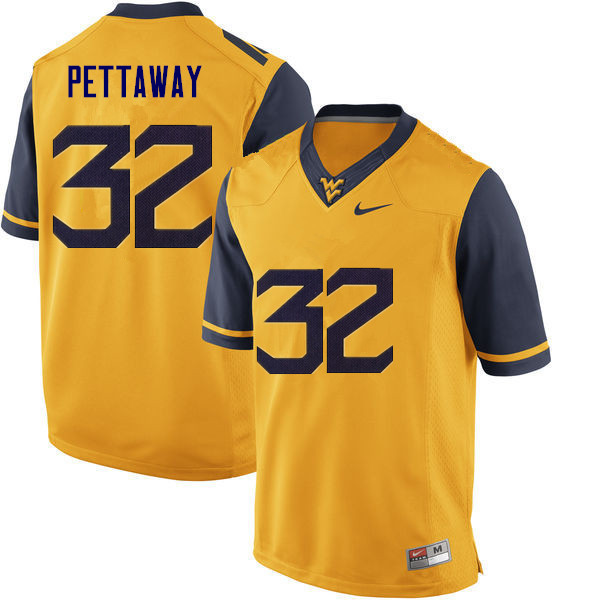 Men #32 Martell Pettaway West Virginia Mountaineers College Football Jerseys Sale-Gold